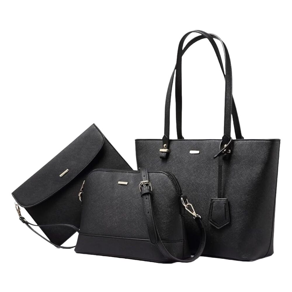 6434 Shoulder bag, Crossbody Bag & Wristlet WalletSet of 3-Pure Black